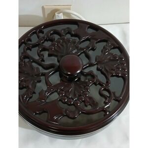 Vintage Wood Display  lazy susan Ornate Carved Grape Vine Leaf Motif